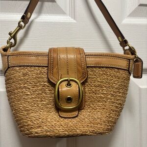Coach M0768-41248 Bleecker Natural Straw Top Handle Pouch w Tan Leather in GUC